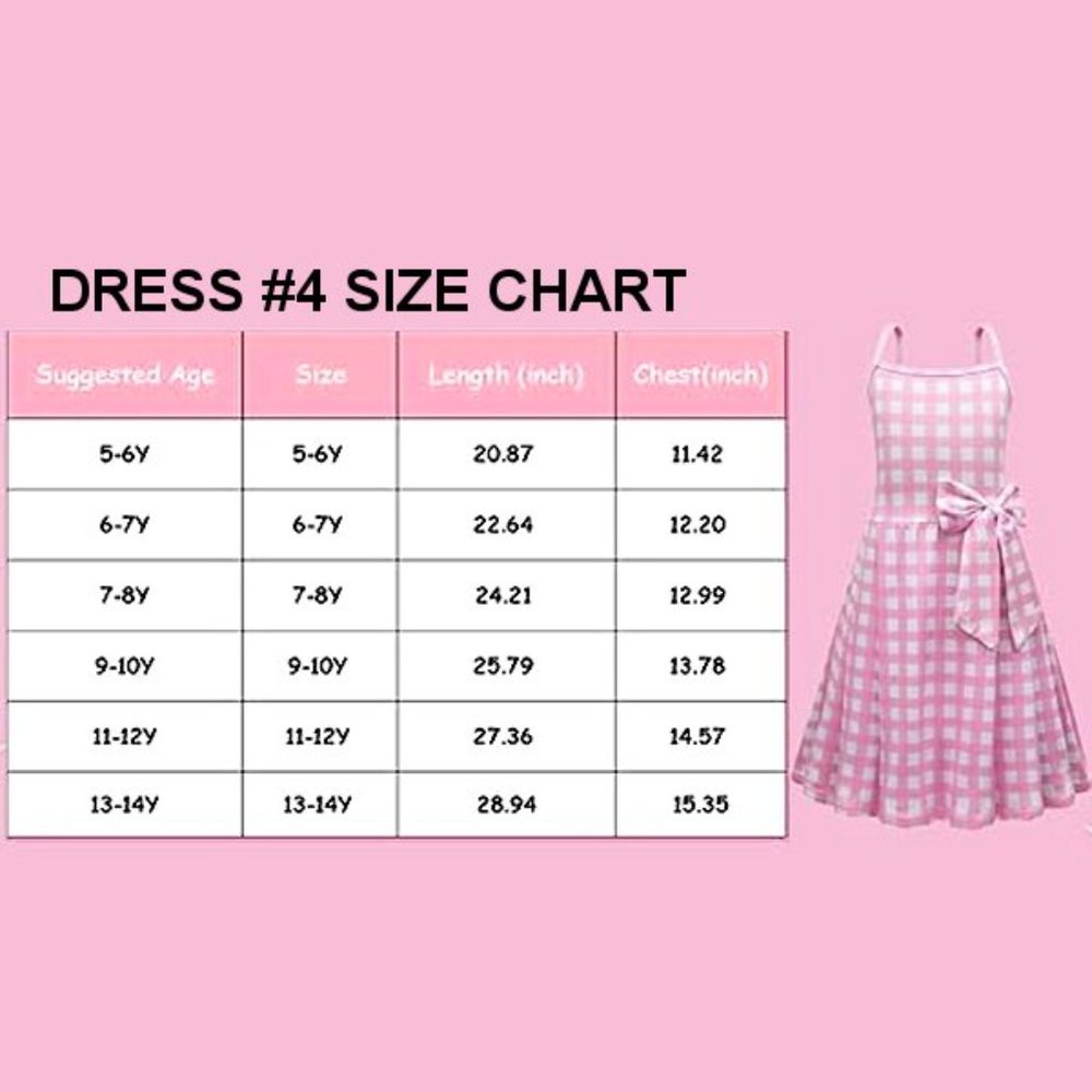 NWT Adorable Barbie Costume Movie Pink Gingham Plaid Girls Dresses +Gift - Picture 11 of 16